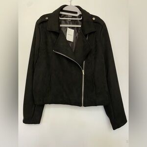 Women's Faux Suede Black‎ Full Zip Moto Jacket 1X Grunge Capsule Transitional